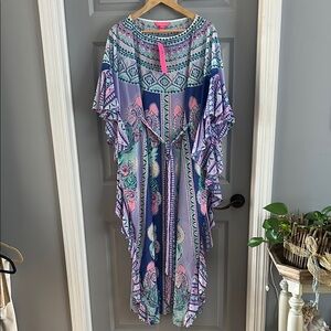 Lilly Pulitzer Purple Pink Flutter Sleeve Maxi Dress